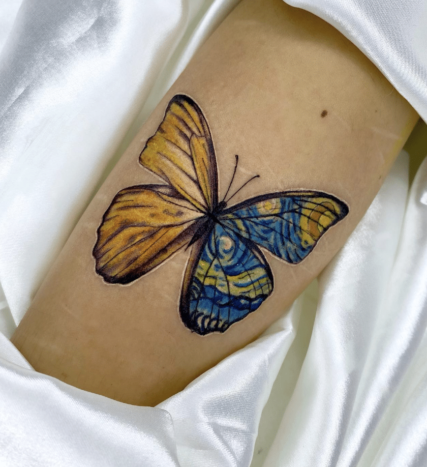 The Starry Night Yellow Butterfly Tattoo