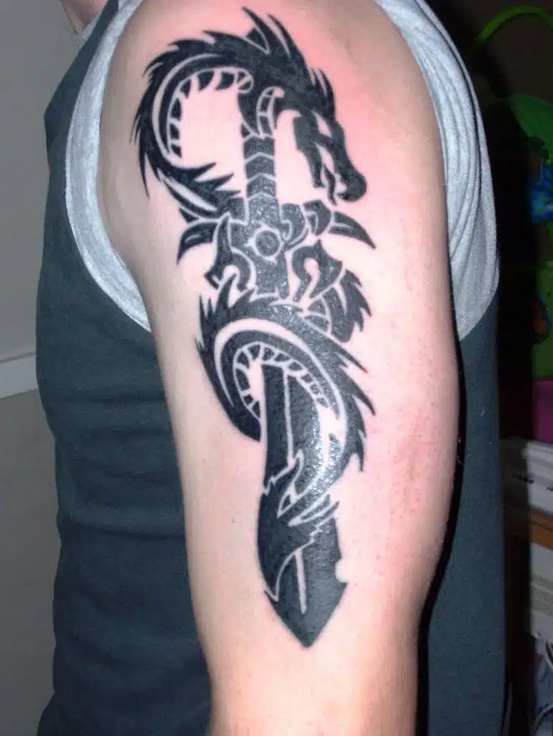 Tribal Dragon Sword Tattoo
