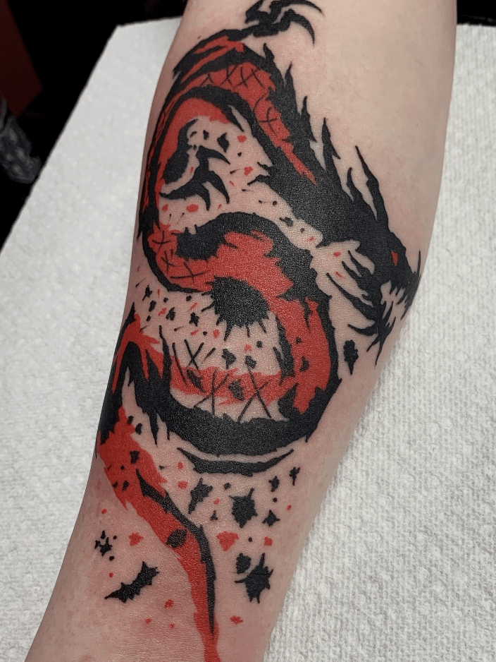 Tribal Trash Polka Dragon Tattoo