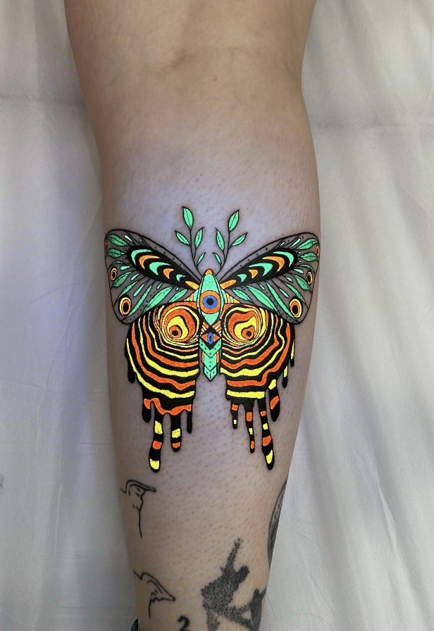 Trippy UV Colorful Butterfly Tattoo