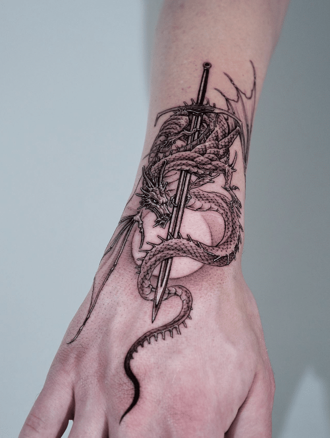 Wyvern Sword Dragon Tattoo