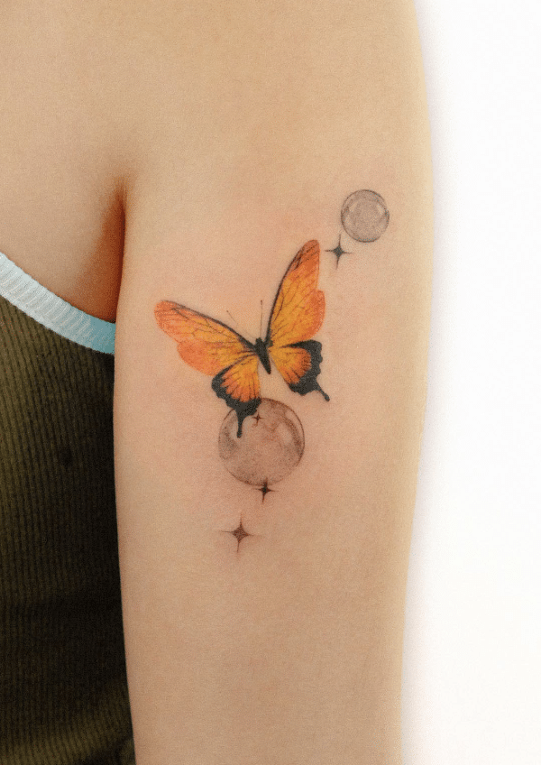 Yellow Butter And Water Droplets Tattoo