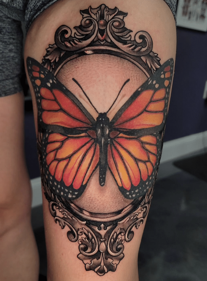 Yellow Butterfly And Mirror Tattoo