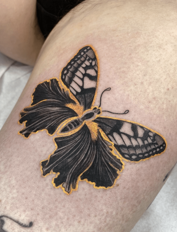  Yellow Trim Butterfly Tattoo