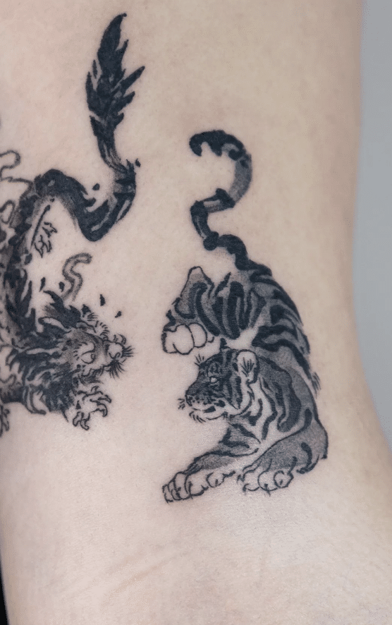 Baby Dragon And Tiger Tattoo