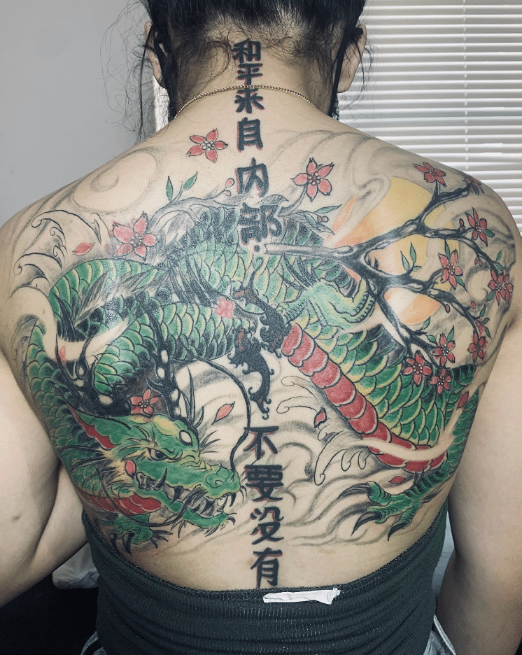 Back Green Dragon Tattoo Idea