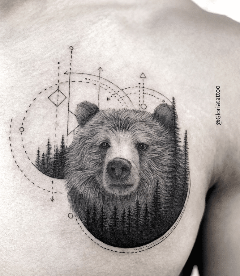 Bear Tattoo Idea On Chest