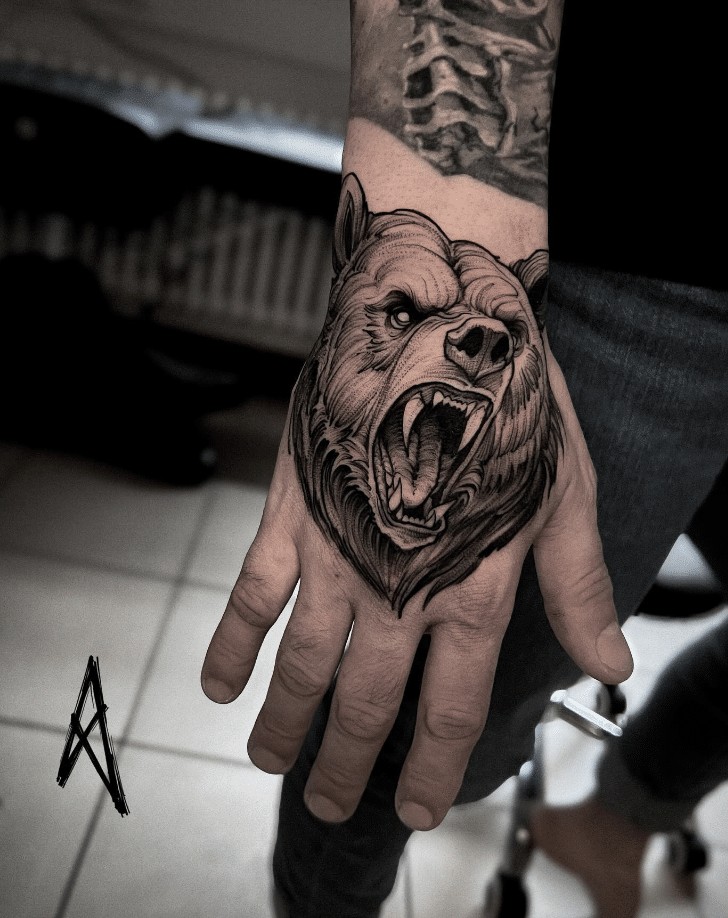 Bear Tattoo On Hand