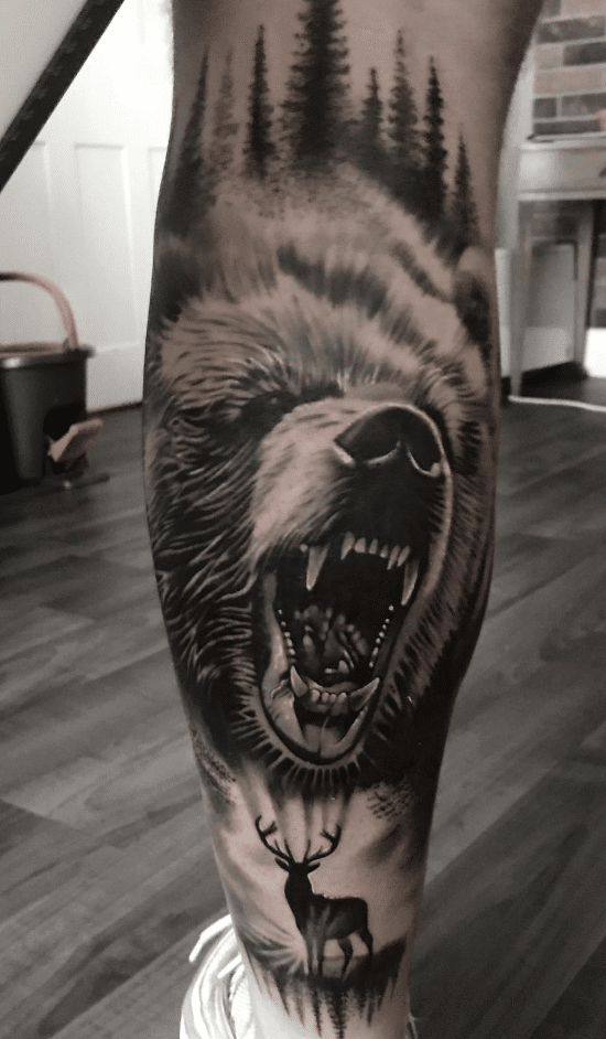 Bear Tattoo On Leg