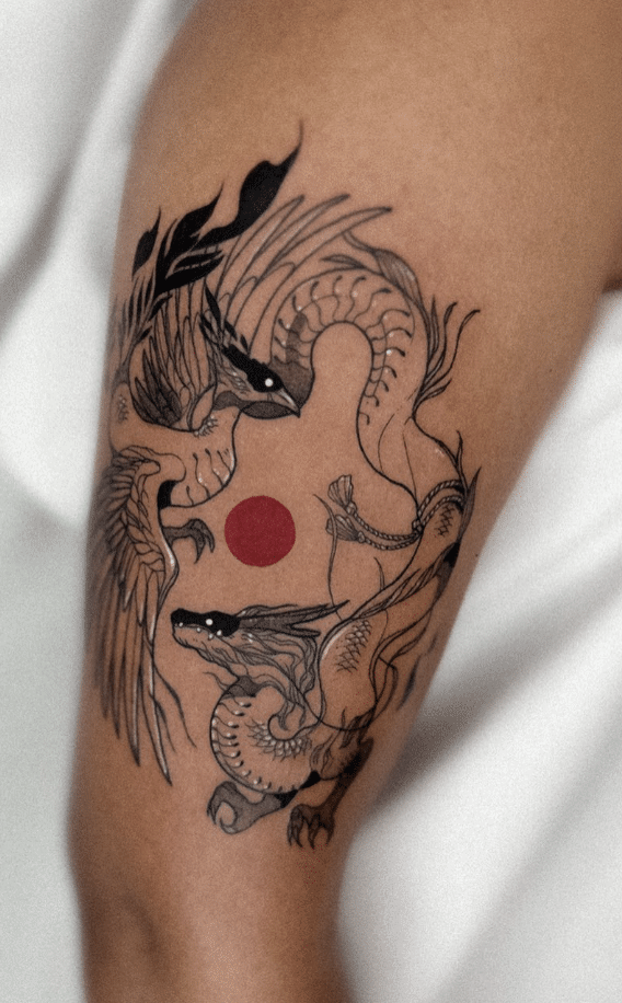 Blackwork Dragon Phoenix Tattoo