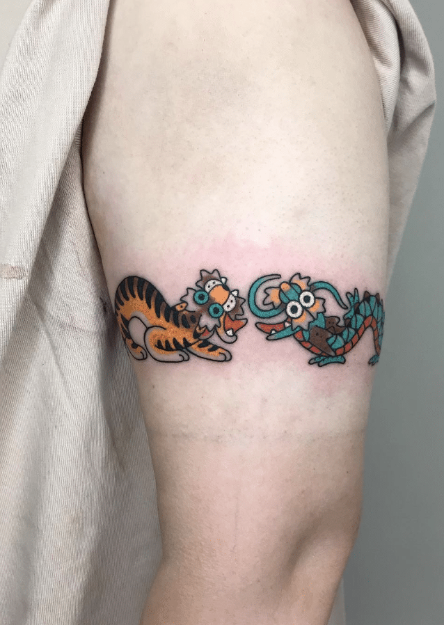 Cute Tebori Dragon Tiger Tattoo