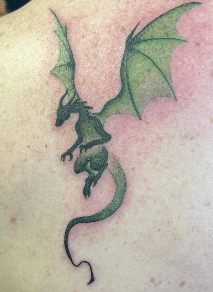 Dotwork Green Dragon Tattoo