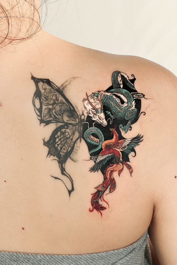 Dragon Phoenix Butterfly Tattoo