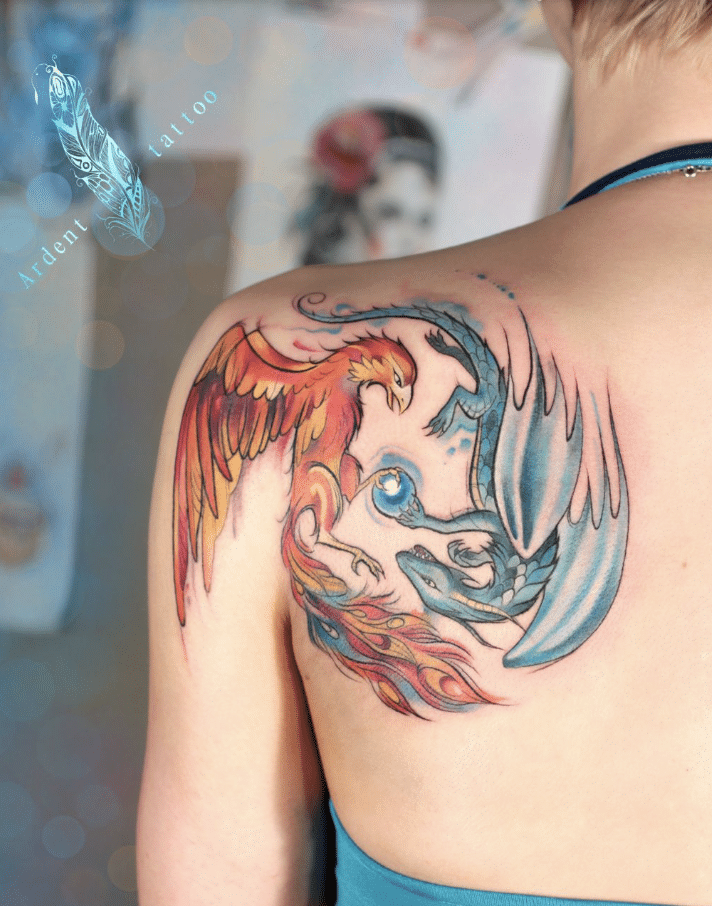 Dragon Phoenix Orb Tattoo