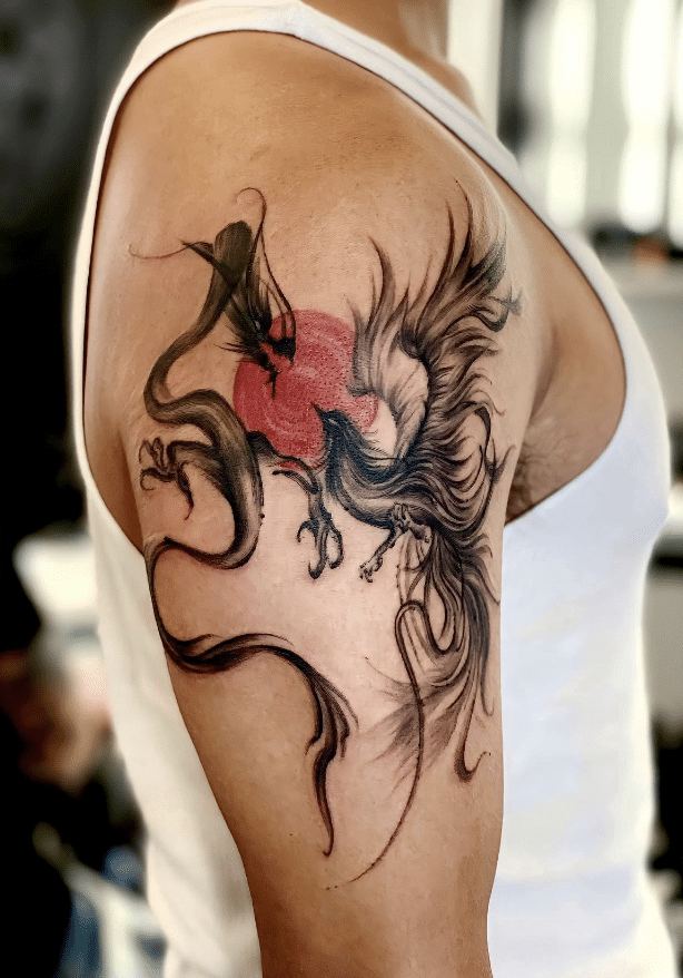 Dragon Phoenix Sun Tattoo