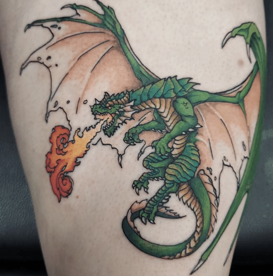 Fire Breathing Green Dragon Tattoo