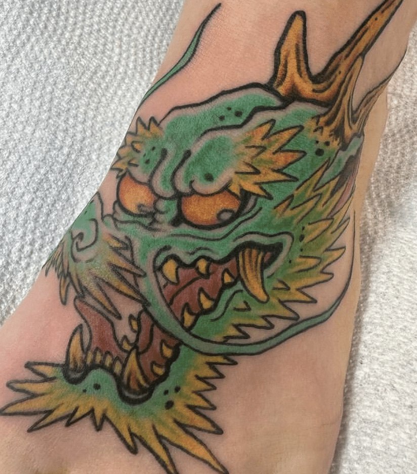 Foot Green Dragon Tattoo