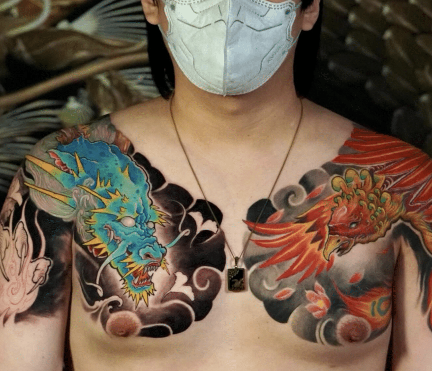 Full-Color Irezumi Dragon Phoenix Tattoo