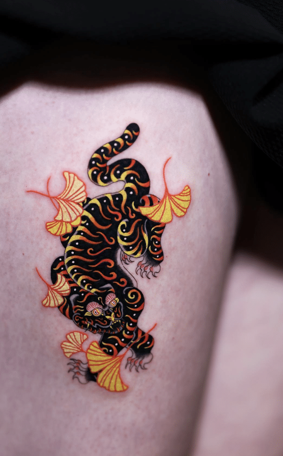 Ginkgo And Tiger Tattoo