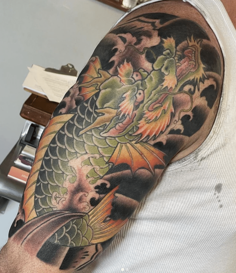 Green Dragon Fish Tattoo