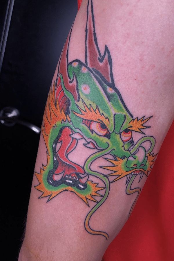 Green Dragon Head Tattoo