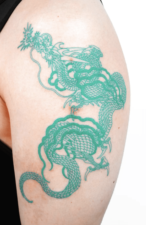 Green Dragon Tattoo On Shoulder