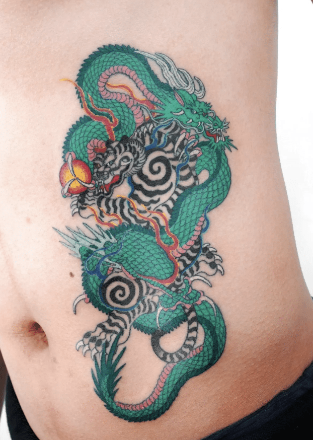 Green Dragon Tiger Tattoo