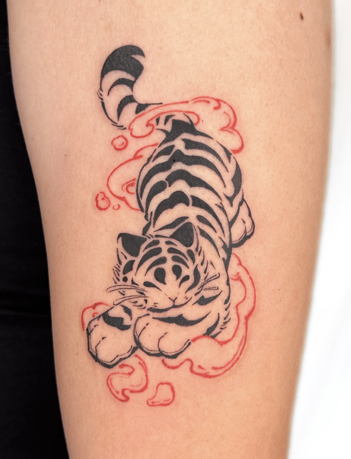 Hand Poked Tiger Tattoo