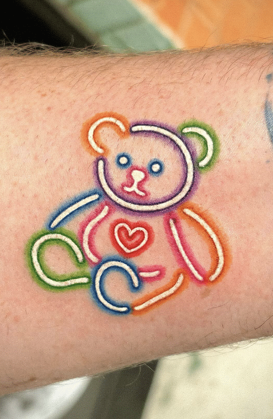 Neon Teddy Bear Tattoo