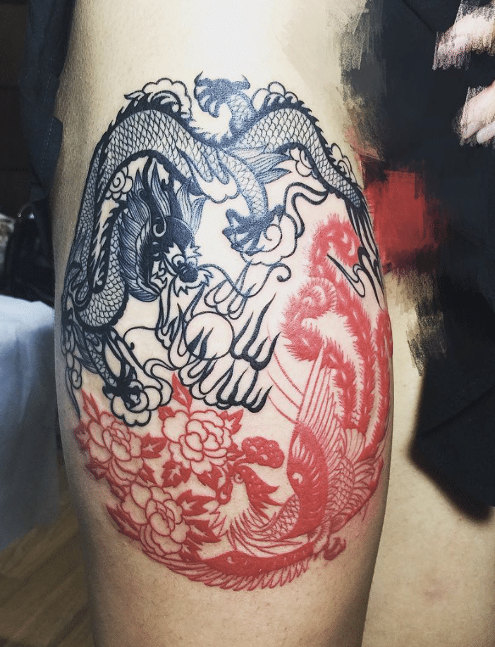 Papercut Dragon Phoenix Tattoo