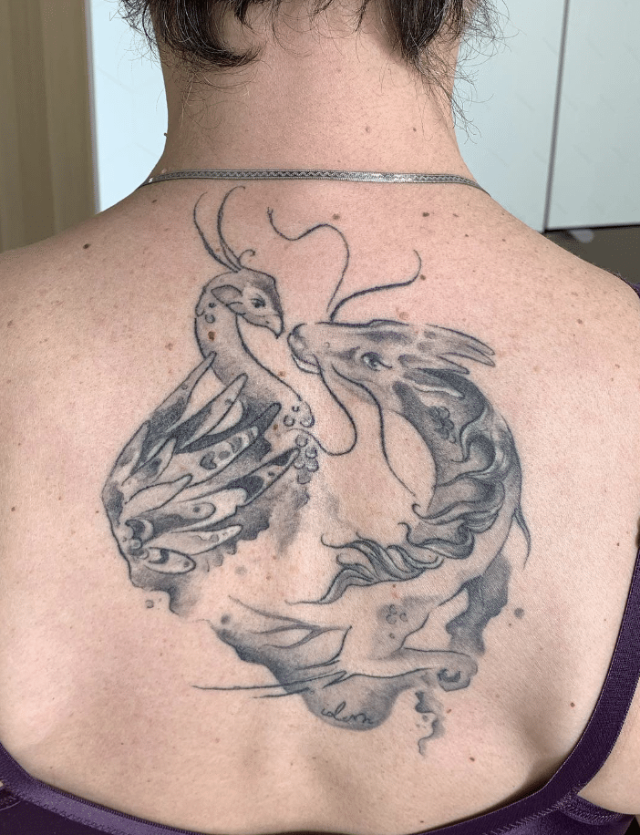 Romantic Dragon Phoenix Tattoo