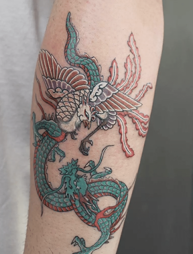 Small Dragon Phoenix Tattoo