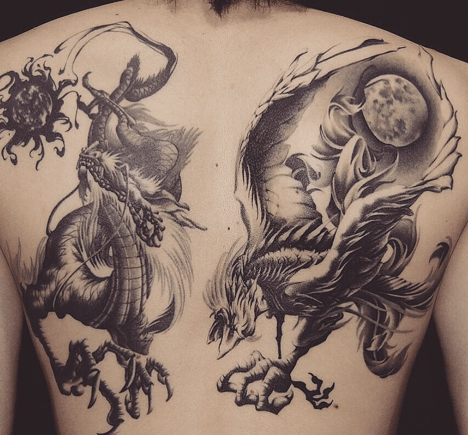Sun And Moon Dragon Phoenix Tattoo