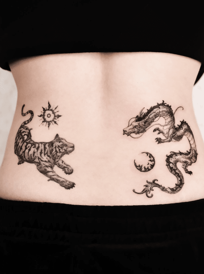 Sun And Moon Dragon Tiger Tattoo
