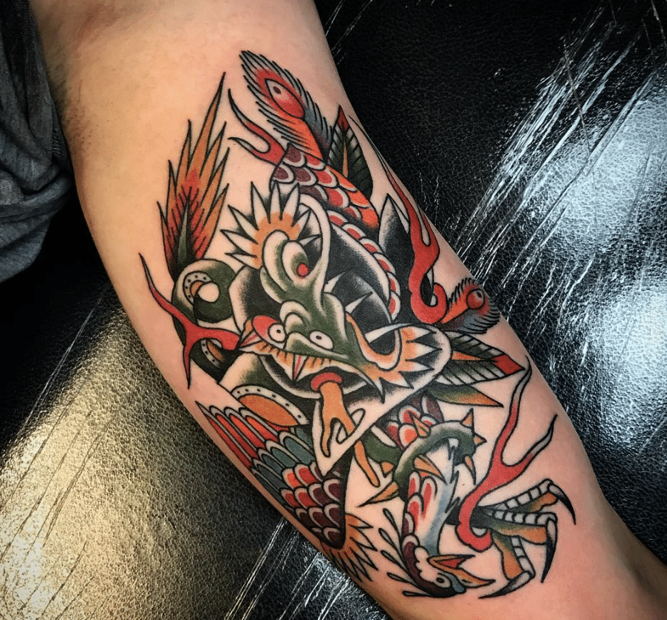 Surrealist Dragon Phoenix Tattoo