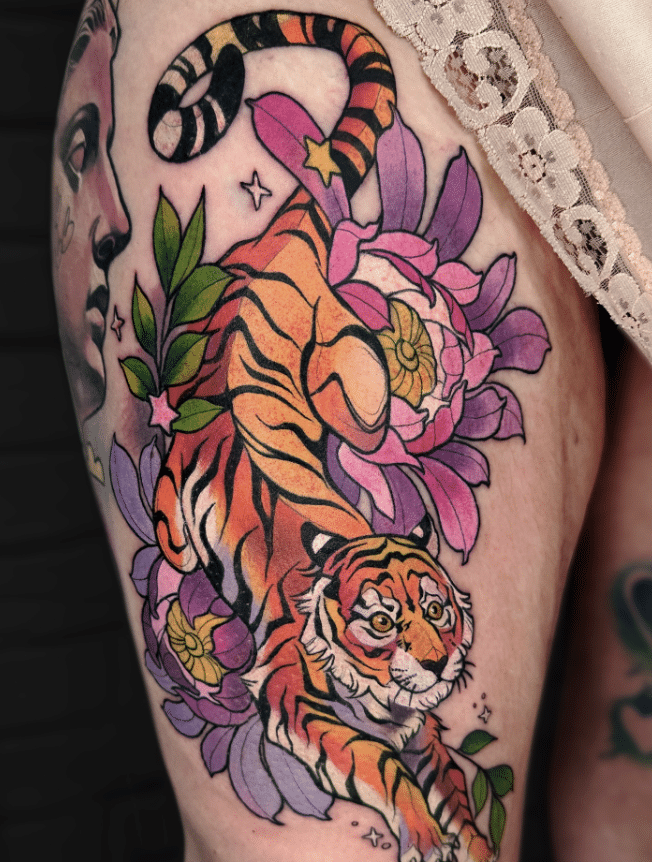 Thigh Tiger Tattoo Design