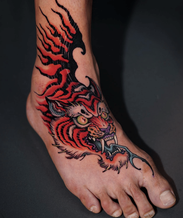 Tiger Tattoo On Foot