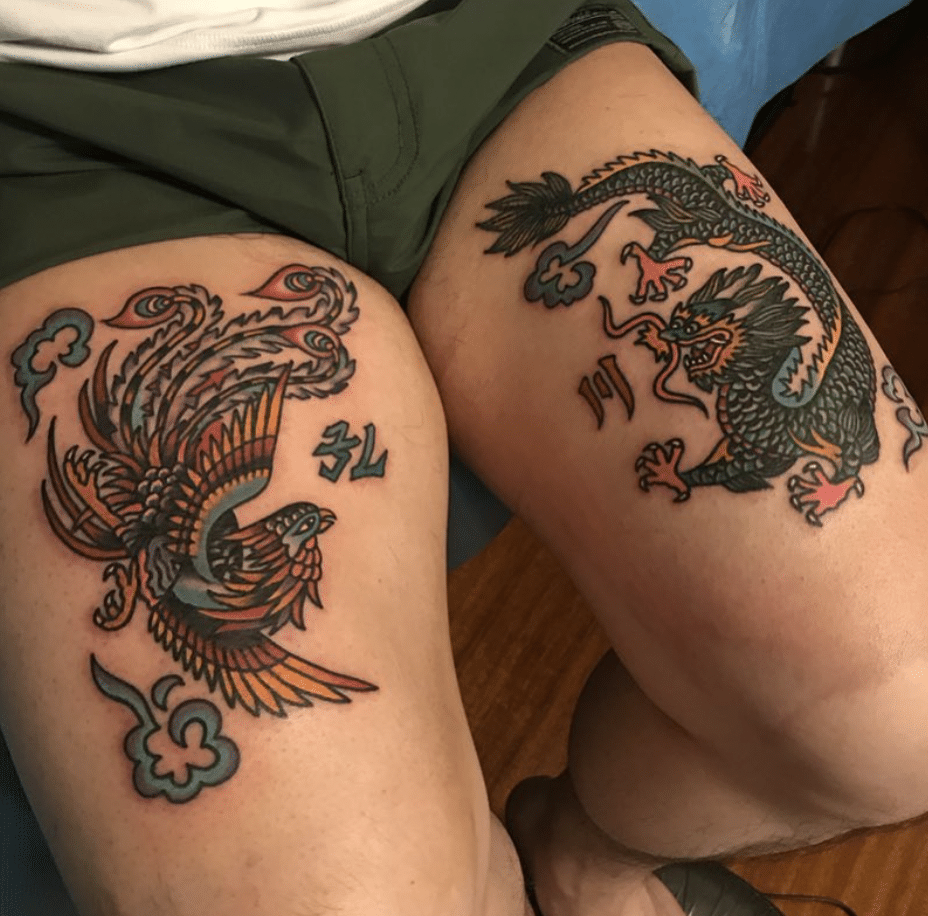 Traditional Dragon Phoenix Tattoo