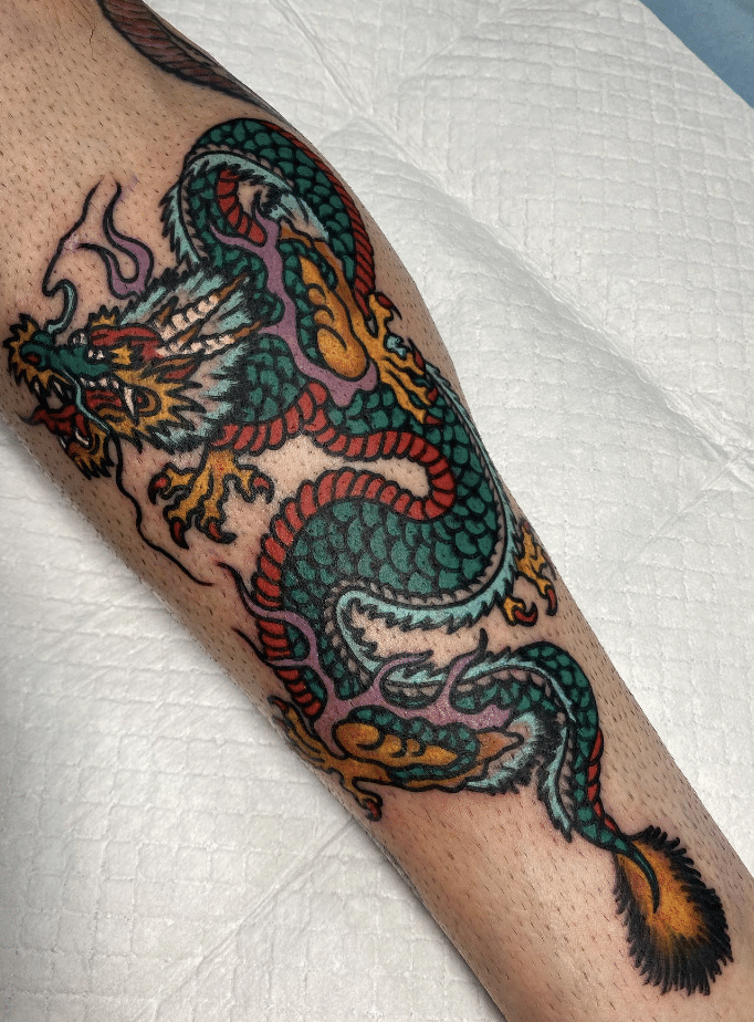 Traditional Green Dragon Tattoo