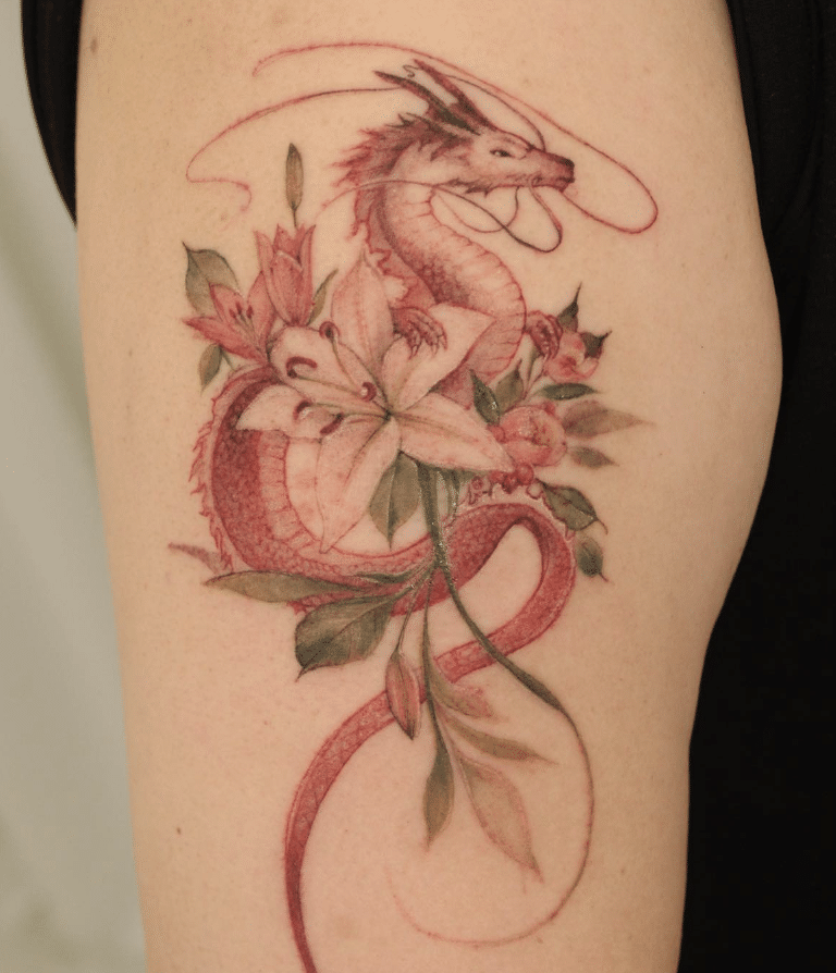Arm Tattoo - Dragon With Flower