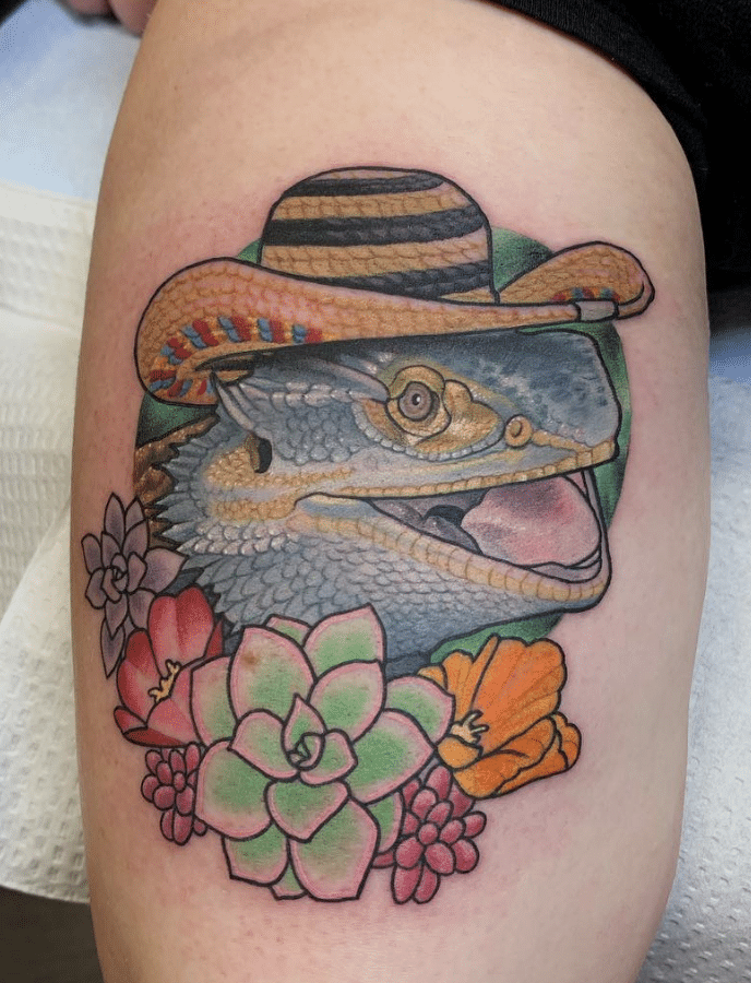 Bearded Dragon With Hat Tattoo