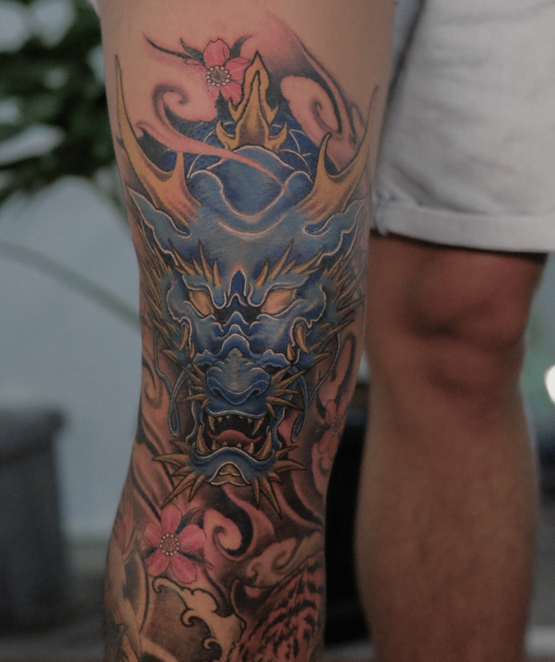 Blue Dragon Head Tattoo