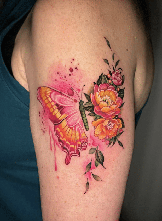 Butterfly Flower Tattoo On Arm
