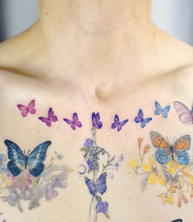 Butterfly Flower Tattoo On Chest