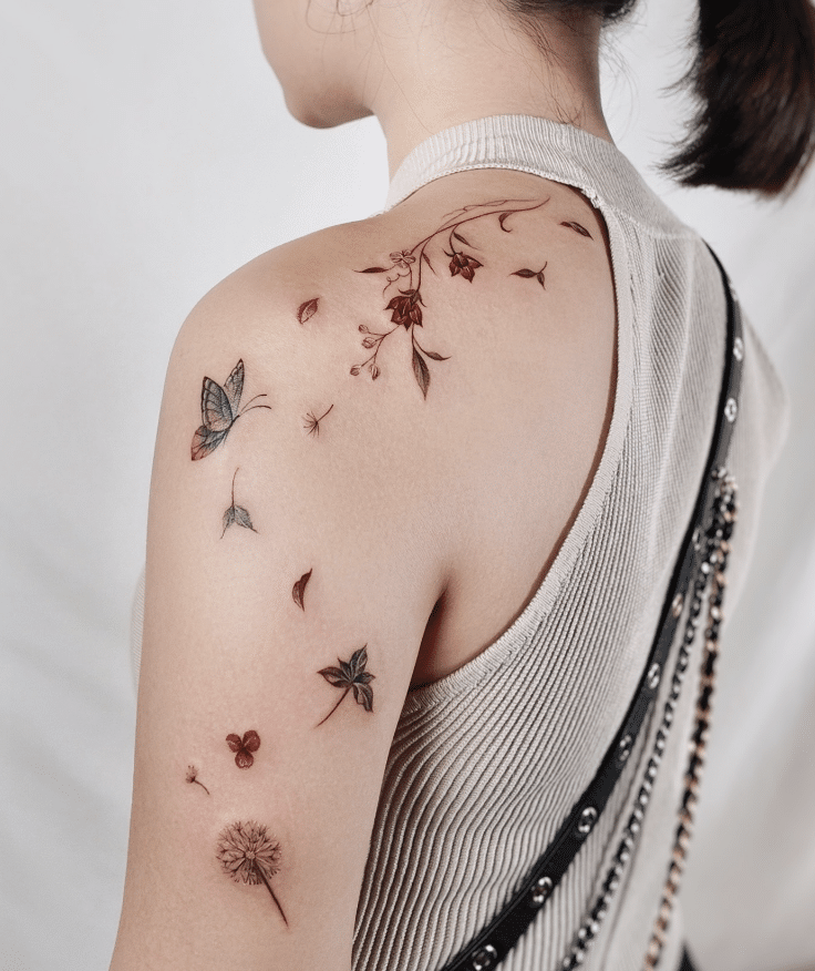 Butterfly Flower Tattoo On Shoulder