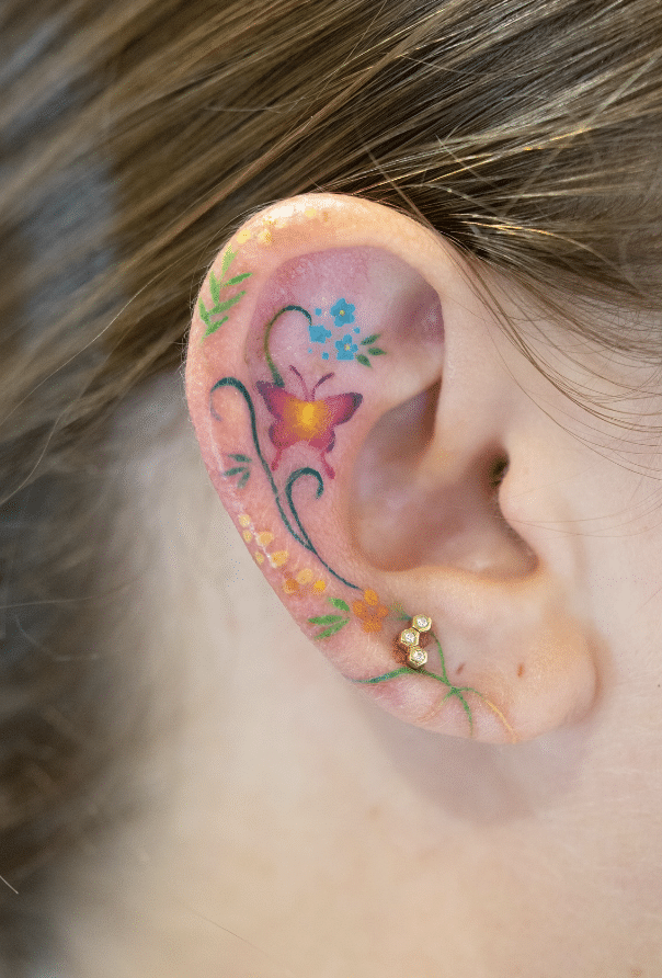 Butterfly Tattoo On Ear Idea