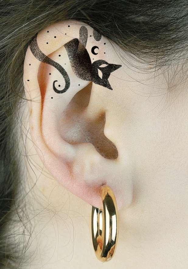 Cat Tattoo On Ear Design
