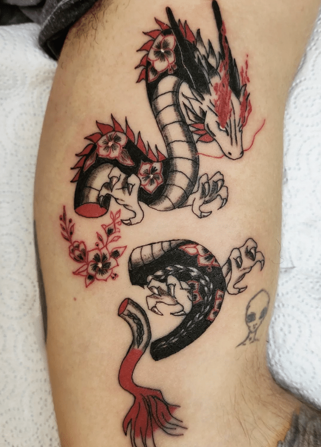 Chopped Up Dragon Flower Tattoo