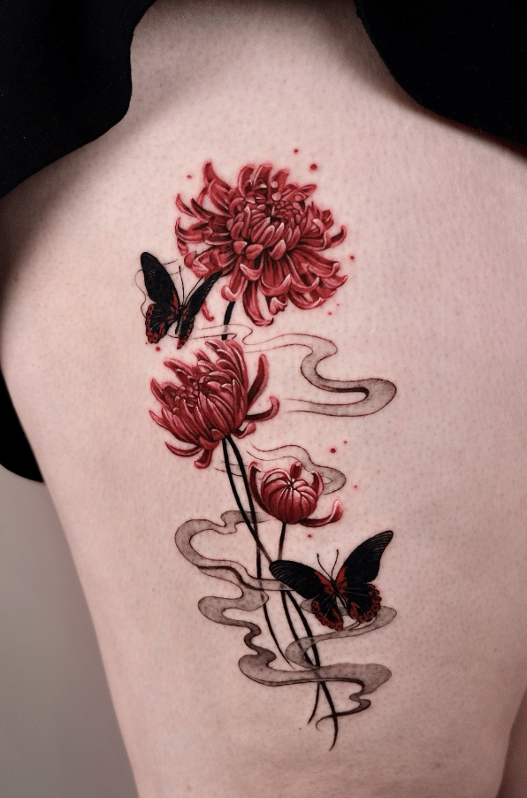 Chrysanthemum Butterfly Tattoo