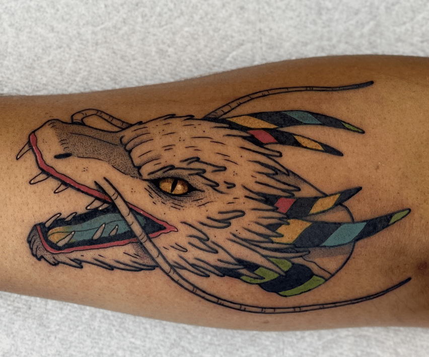 Colorful Dragon Head Tattoo